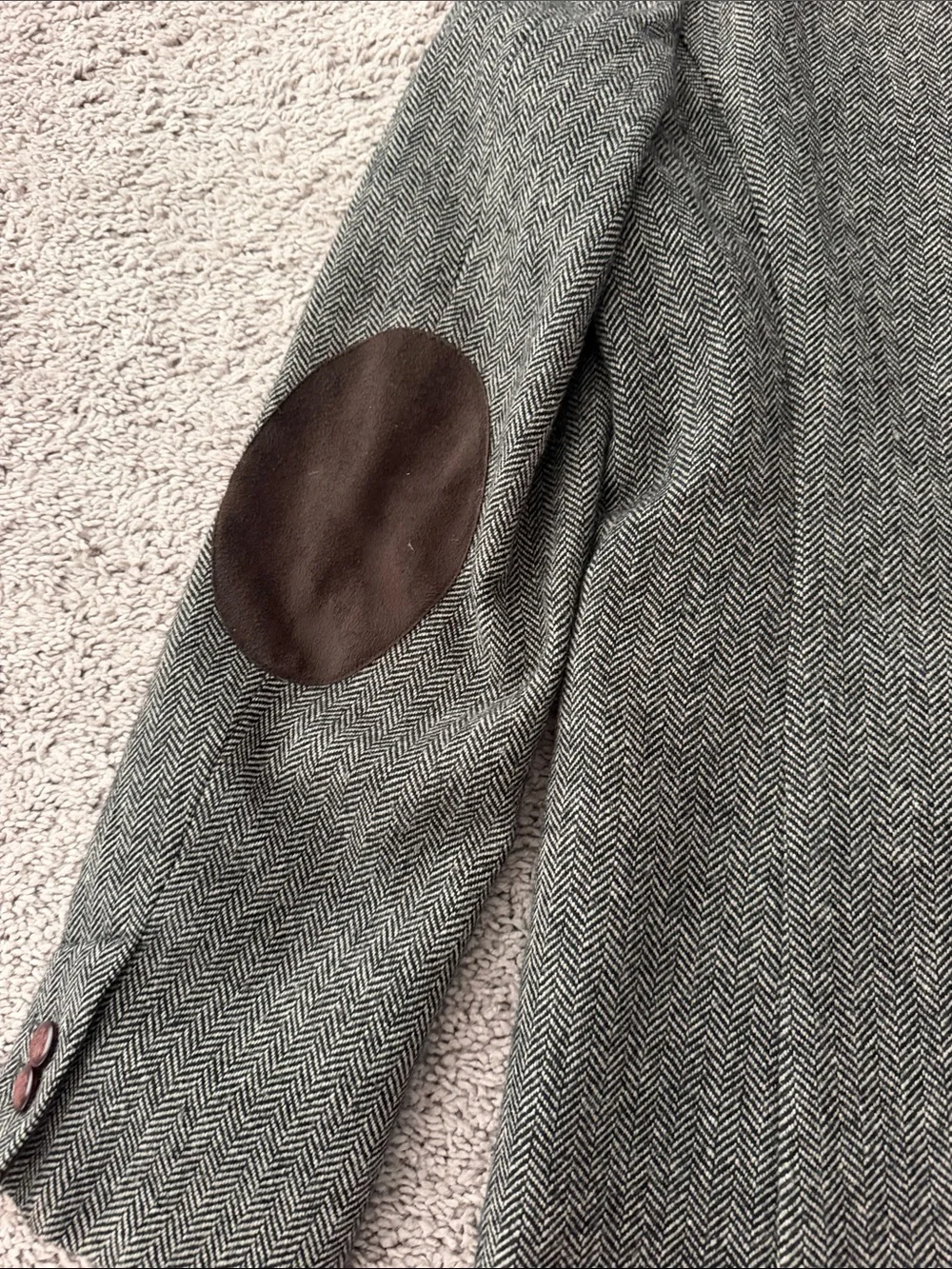 Zara Men's Gray Herringbone Sport Coat with Brown Elbow Patches